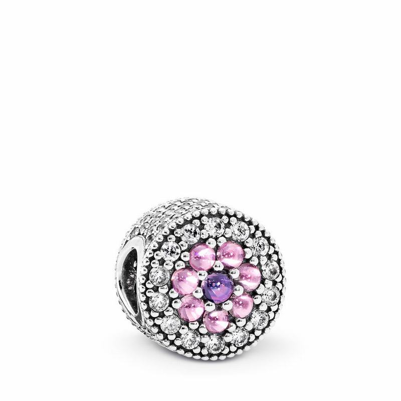 Pandora Dazzling Floral Charm Ireland - Sterling Silver/Pink/Cubic Zirconia - 152307CVY